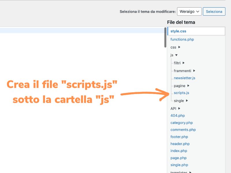 Crea il file scripts.js sotto la cartella js