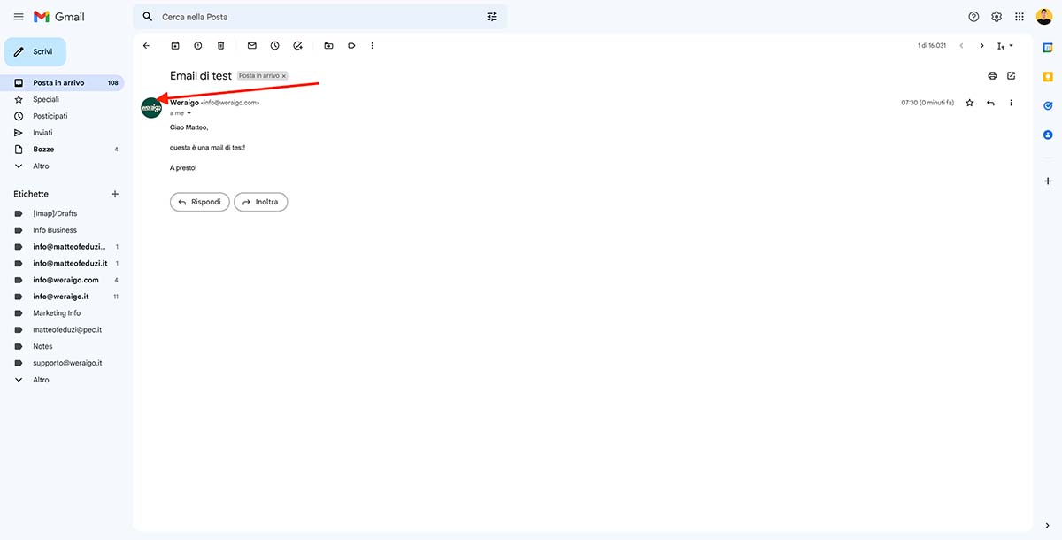 Immagine profilo della mail su Gmail applicata
