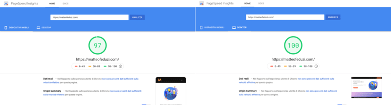 Punteggio Google PageSpeed Insights Mobile e Desktop