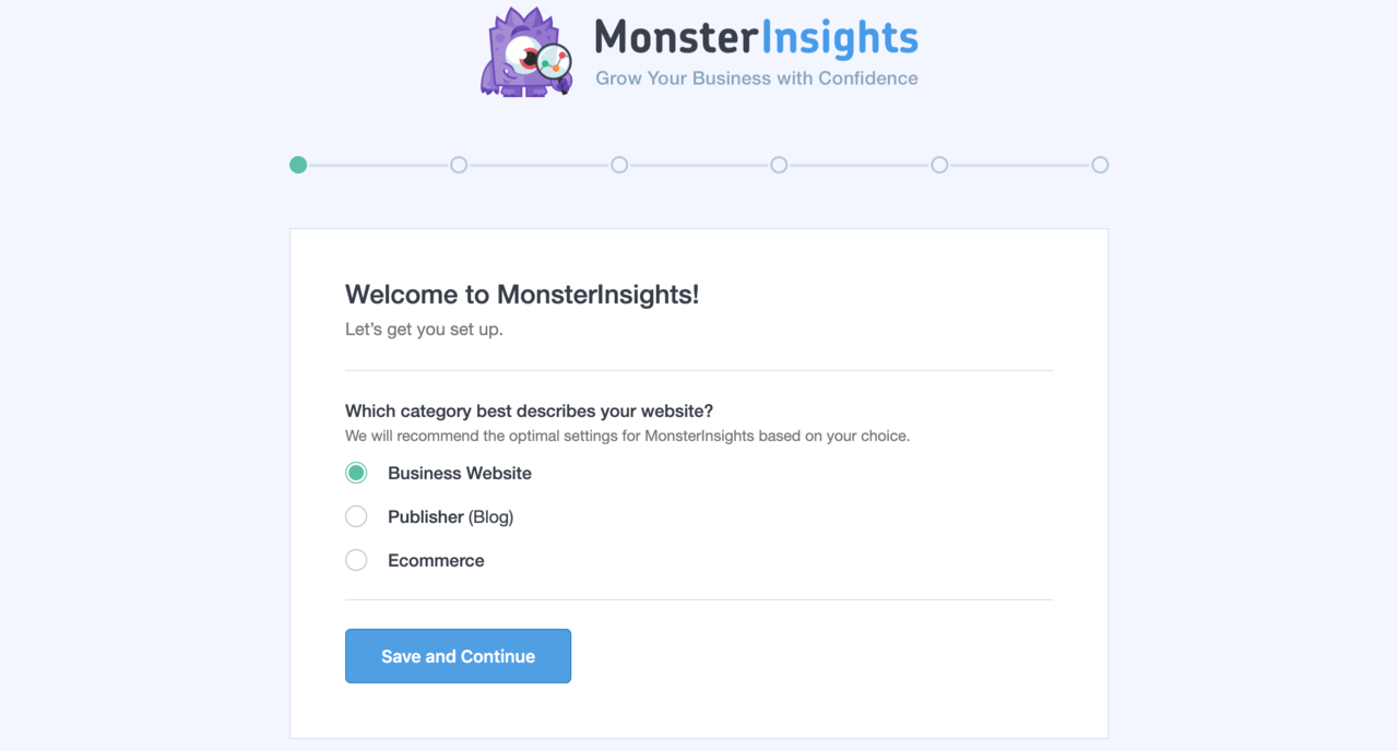 Schermata iniziale di MonsterInsights su WordPress